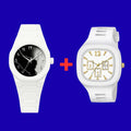 White Tiger Marble Fiber Chain + Square Rubber Watch Combo