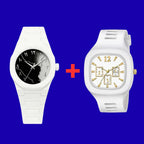 White Tiger Marble Fiber Chain + Square Rubber Watch Combo