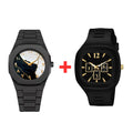 Black Tiger Marble Fiber Chain Watch + Square Rubber Watch Combo