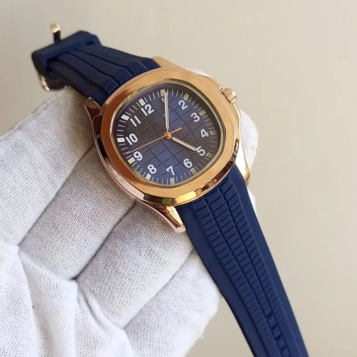Square Rubber Strap Watch - Gold
