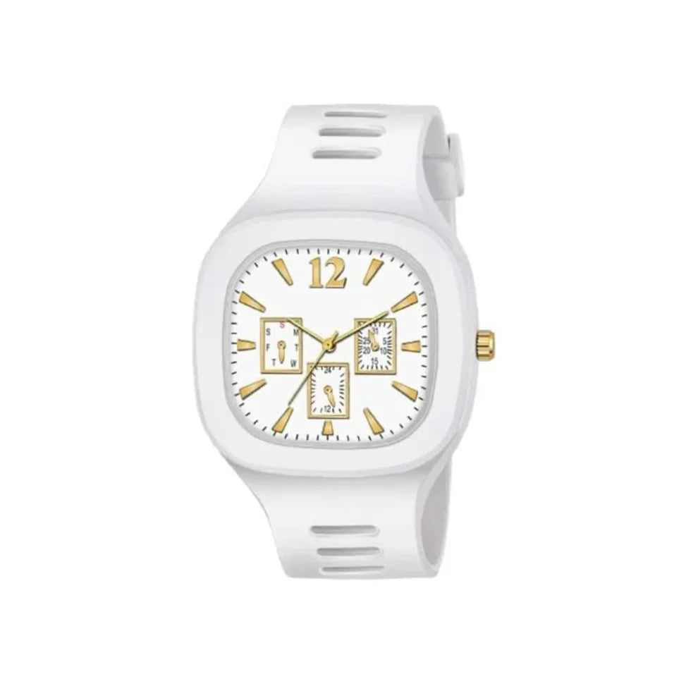 White Tiger Marble Fiber Chain + Square Rubber Watch Combo