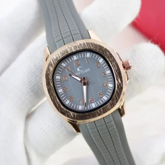 Square Rubber Strap Watch - Gold