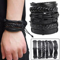 Pack of 4 Vintage Black Leather Bracelets – Adjustable