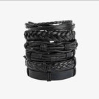Pack of 4 Vintage Black Leather Bracelets – Adjustable