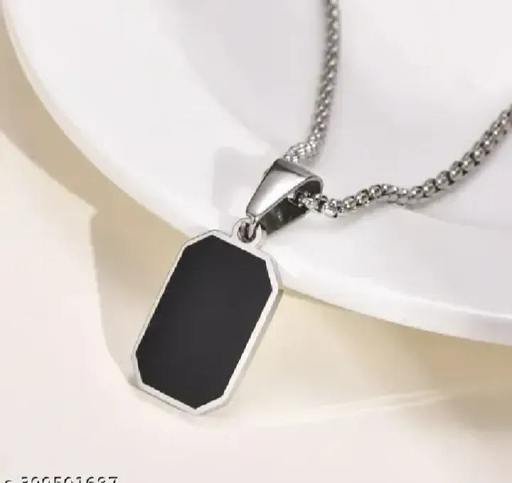 Pack of 2 Men’s Bold Black Pendant Necklace – Gold & Silver Chain