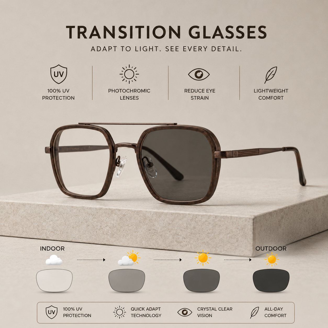Boss Transition Glasses – Premium Photochromic UV Protection Eyewear